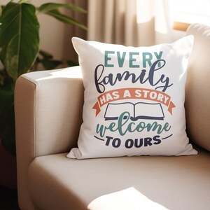 Every Family has a story / Family Pillow Case / personalized gift pillow covers / Decorative Spun Polyester Square Pillow case