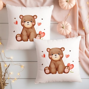 Bear with Heart Square Pillow, Gift For Mom, Valentine&#39;s Day Pillowcase, Love Collection Throw Pillow, Valentines Day Gift