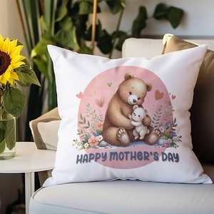 Cute Mama Bear Pillow, Mama Day Pillow, Colorful Green Pillow Cover, Mama Pillow Cover, Gift For Mom & Father