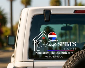 Custom RE/MAX Realtor Car Decal – Real Estate Roof Logo with Windows, Name Decal, Gradient Sticker - Realtor Sticker - Marketing Decal