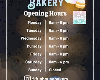 Custom Store Hours Decal - Business Door Sign for Hours of Operation | Open Closed Sign for Store Front - Shop Opening Hours | Window Decal
