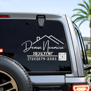Custom Realtor Car Decal - Personalized Real Estate Agent Window Sticker - Business Name, QR Code, Waterproof Marketing Sign for SUV, Laptop