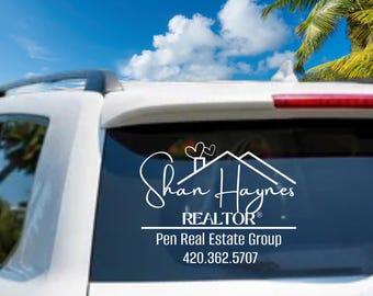 Realtor Decal, Hearts Real Estate Sticker, Personalized Realtor Car Window Decal, Custom Business Name Vinyl Decal, Realtor Marketing