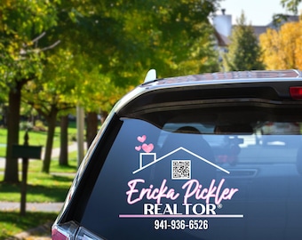 Custom Realtor Car Window Decal, QR Code Real Estate Marketing Sticker, Personalized Realtor Name Decal, Real Estate Agent Car Advertising