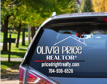Realtor Car Decal, Personalized Vinyl Marketing Logo, Watercolor Hearts