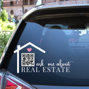 Ask Me About Real Estate Marketing Decal, QR Code, Vinyl Decal for Real Estate Marketing, Realtor Vinyl Decals for cars, Realtor Key