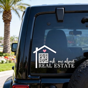 Ask Me About Real Estate QR Code Decal for Car - Realtor Vinyl Sticker - Custom Lead Generator