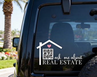 Ask Me About Real Estate QR Code Decal for Car - Realtor Vinyl Sticker - Custom Lead Generator
