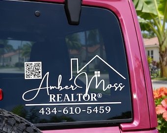 Custom Realtor Vehicle Decal with QR Code | Personalized Real Estate Agent Car Window Sign | Business Logo Decal for Realtors | Vinyl Letter