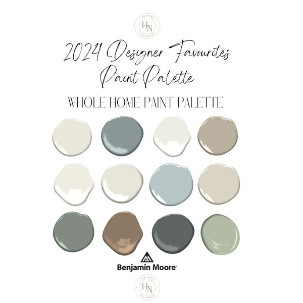 Palette de peintures préférées des créateurs 2024 - Benjamin Moore. Palette pour toute la maison, maison moderne et neutre, moderne organique, couleurs tendance pour la maison