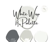 White Wisp- (MINI) Benjmain Moore Paint Palette, Whole home color scheme, Coordinating colors, Best cool paint palette, Spa colors