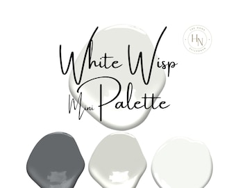 White Wisp- (MINI) Benjmain Moore Paint Palette, Whole home color scheme, Coordinating colors, Best cool paint palette, Spa colors