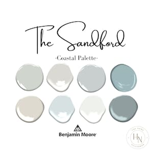 The Sandford- Coastal Benjamin Moore Paint Palette, beach colors, coastal cottage, lakehouse, soft beachy blues
