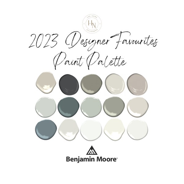 2023 Benjamin Moore Designer Favorites Paint Colors, modern neutral whole home color scheme, trending colors, warm and cool interior colors