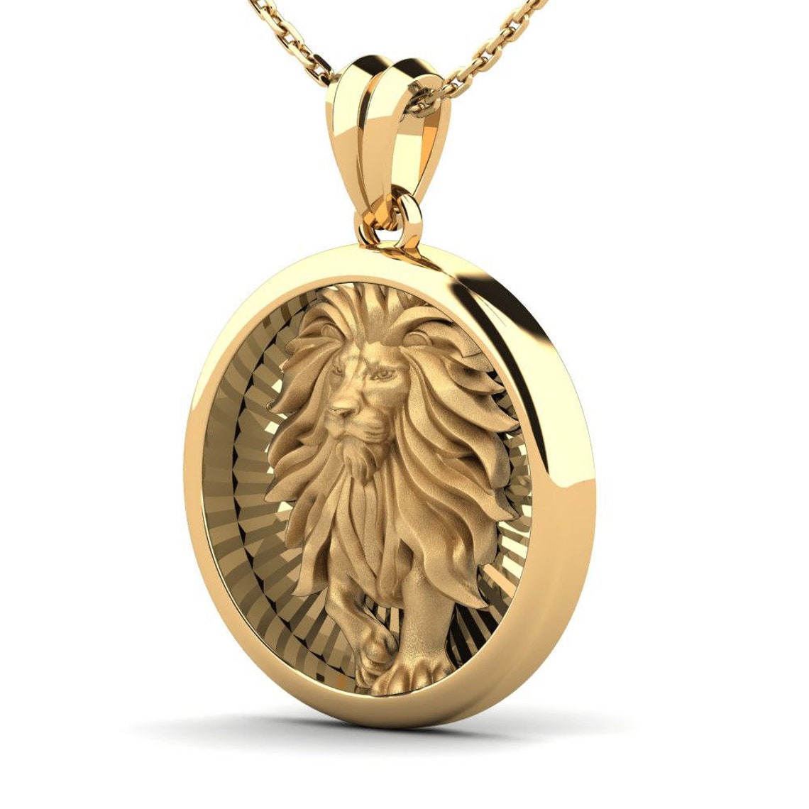 14K Solid Gold Men Lion Pendant 10K Gold Mens Necklace Etsy