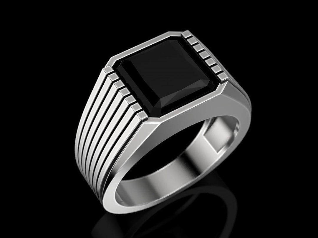 Silver Onyx Ring Black Stone Ring Onyx Men Ring Silver Etsy