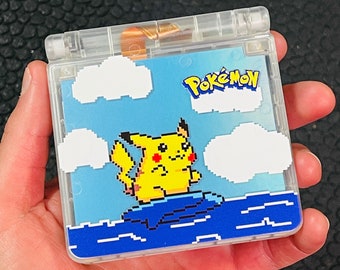 SURFING Pikachu Custom Gameboy Advance SP Mod w/ Backlit GBA Mod, Enhanced Audio + Usb-C Charging!