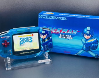 MEGA MAN Blue Modded Gameboy Advance Console w/ IPS v2 Backlit Screen, Enhanced Audio, Clicky Triggers + Upgrades available!