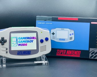 SUPER NINTENDO Custom Gameboy Advance Mod w/ Backlit GBA Mod, Enhanced Audio + Upgrades Available!!