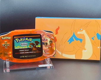 CHARIZARD Mod personalizado para Gameboy Advance con retroiluminación para GBA, audio mejorado y actualizaciones disponibles.