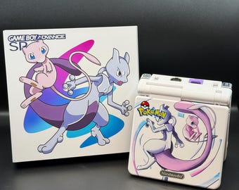 Gameboy Advance SP de Mew y Mewtwo: retroiluminación IPS, carga USB-C, caja de regalo
