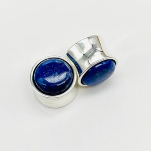 Pair of Natural Lapis lazuli Smooth Circular 925Shiny Sterling silver Plugs, Higher Quality Finished handmade.SIZE:- 12g (2MM ) to All