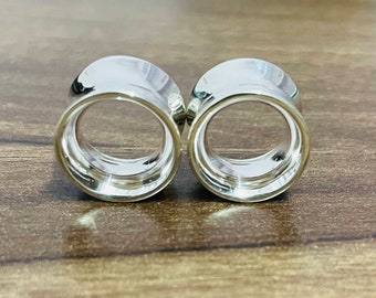 Pair of Beautiful 925 Shiny Sterling silver Tunnels Plugs, Double Flare, Higher Quality Finished handmade. SIZE :- 12g (2MM) to All  Custom