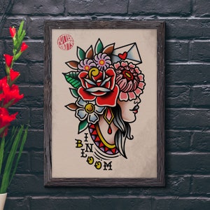 In Bloom Neck Deep Inspired Traditional Tattoo Flash Print