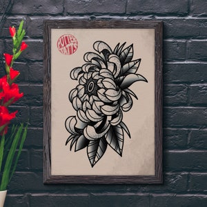 Japanese Chrysanthemum Flower -  Traditional Tattoo Flash Print