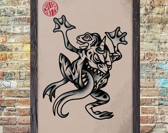 Grenouille démoniaque - Impression flash tatouage traditionnel Dragon Quest