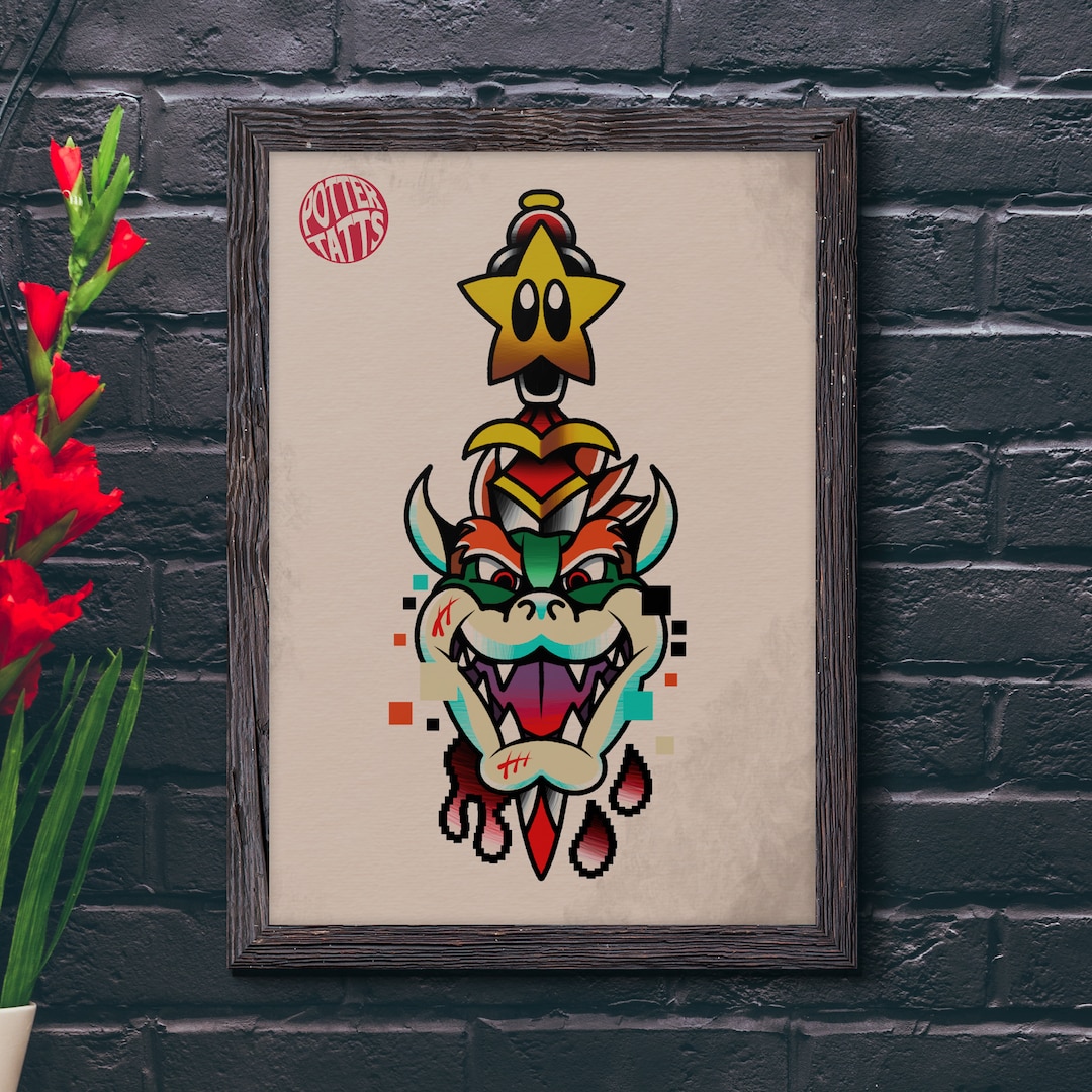 Bowser Dagger Super Mario Traditional Tattoo Flash Art - Etsy.de