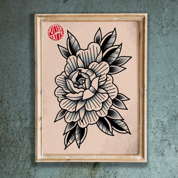 Japanese Peony - Old School Traditional Tattoo Flash Art Print