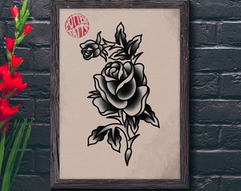 Traditional Tattoo Flash Rose Devil Scorpion Old School - Etsy