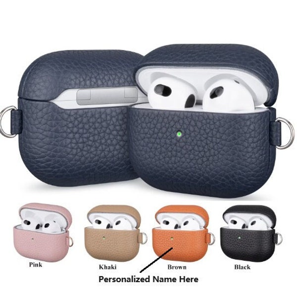 Genuine Leather Airpods Case For Airpods Pro 2nd 3rd Generation Handcrafted Protective Cover With Lanyard Loop Support Wireless Charging