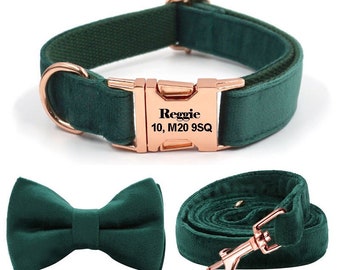 Personalized Pet Collar Dog Collar Wedding Dog Collar Bowtie Name Engraving Soft Velvet Personalized Puppy Collar Leash Gifts For Dog Lovers