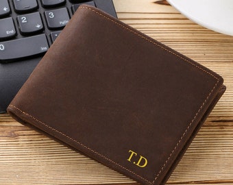 Personalized Mens Wallet RFID Blocking Genuine Leather Card Holder Boyfriend Father's Day Birthday Anniversary Groomsmen Christmas Gifts