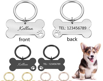 Personalized Dog Tags Puppy Tags Cat Tags Pet ID Tags Name Engraving Bone Shape with Key Ring Custom ID Tag for Dogs and Cats Birthday Gfits