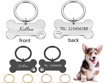 Personalisierte Hundeanhänger Hundeanhänger Welpe Katzenanhänger Haustier-ID-Tags Name Gravur Knochenform mit Schlüsselring Benutzerdefinierte ID Tag für Hunde und Katzen Geburtstag Gfits