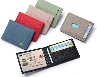 Porte-cartes personnalisé mince minimaliste portefeuille de poche permis de conduire ID porte-cartes de crédit en cuir véritable blocage RFID cadeau de Noël