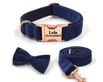 Personalisiertes Haustier-Halsband Hundehalsband Hochzeit Hundehalsband Fliege Name Gravur weichem Samt personalisierte Welpen Kragen Leine Geschenke für Hundeliebhaber