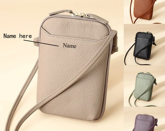 Women Leather Crossbody Phone Bags Small Shoulder Bags Lady Handbag Mobile Phone Bag Pouch Adjustable Strap Zip Card Slot Coin Purse Wallet