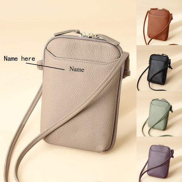 Women Leather Crossbody Phone Bags Small Shoulder Bags Lady Handbag Mobile Phone Bag Pouch Adjustable Strap Zip Card Slot Coin Purse Wallet