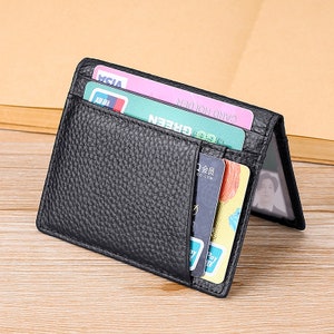 Personalized Card Holder Slim Minimalist Pocket Wallet Purse Driving Licence ID Credit Card Case Bag Genuine Leather RFID Blocking Xmax Gift