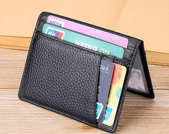 Personalized Card Holder Slim Minimalist Pocket Wallet Purse Driving Licence ID Credit Card Case Bag Genuine Leather RFID Blocking Xmax Gift