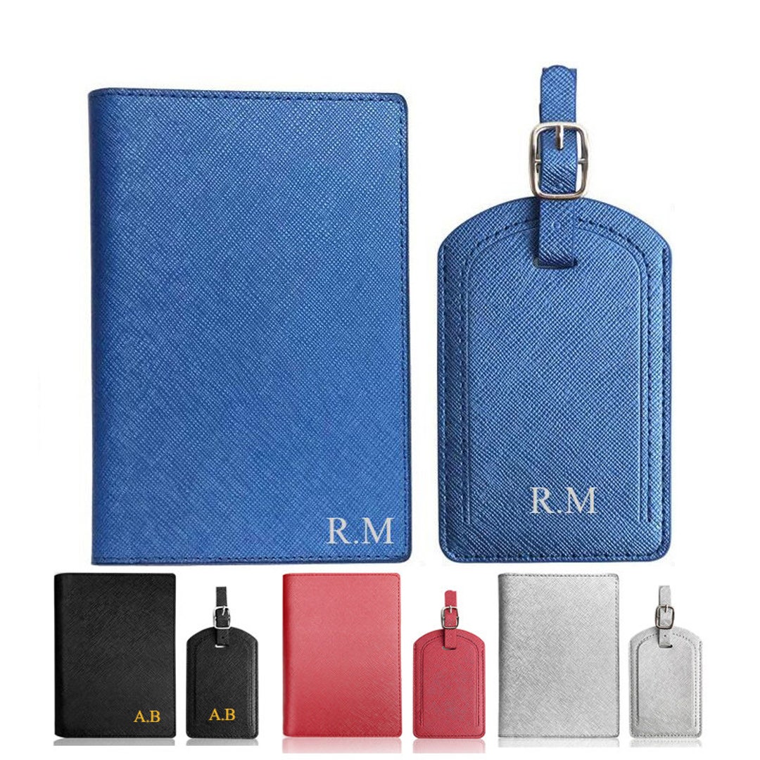 Personalized Passport Holder & Luggage Tag Set, Monogram Passport Cover