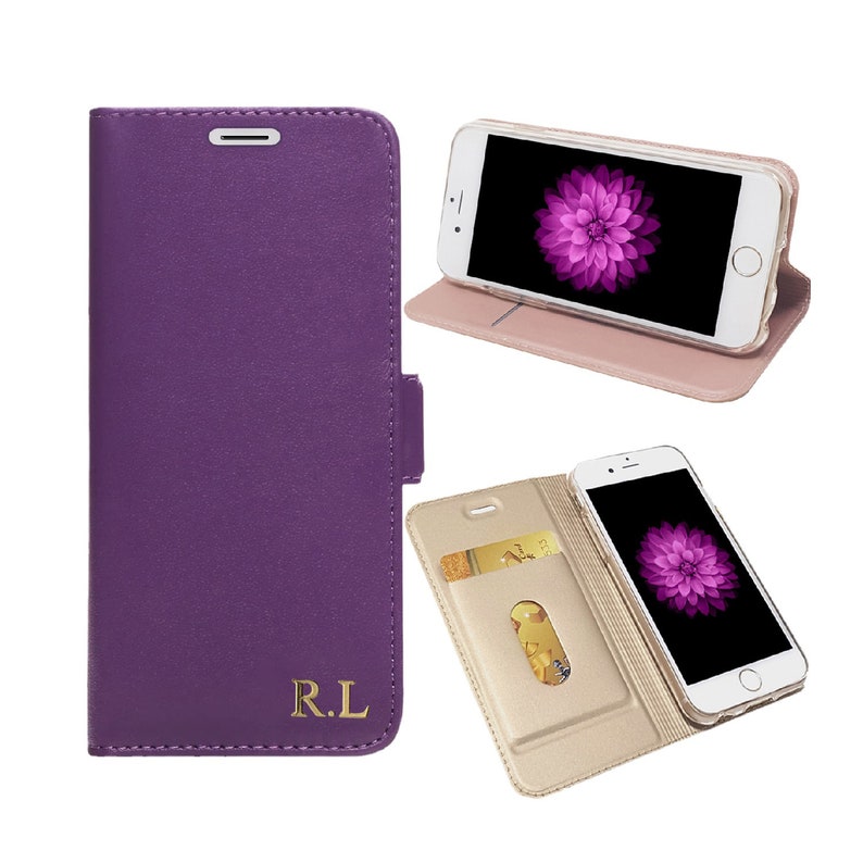 Free Engraving Wallet Flip Case For Samsung Galaxy S9 Plus S9 Leather Magnetic Flip Wallet Stand Cover Case Personalized Gift Birthday Gift Purple