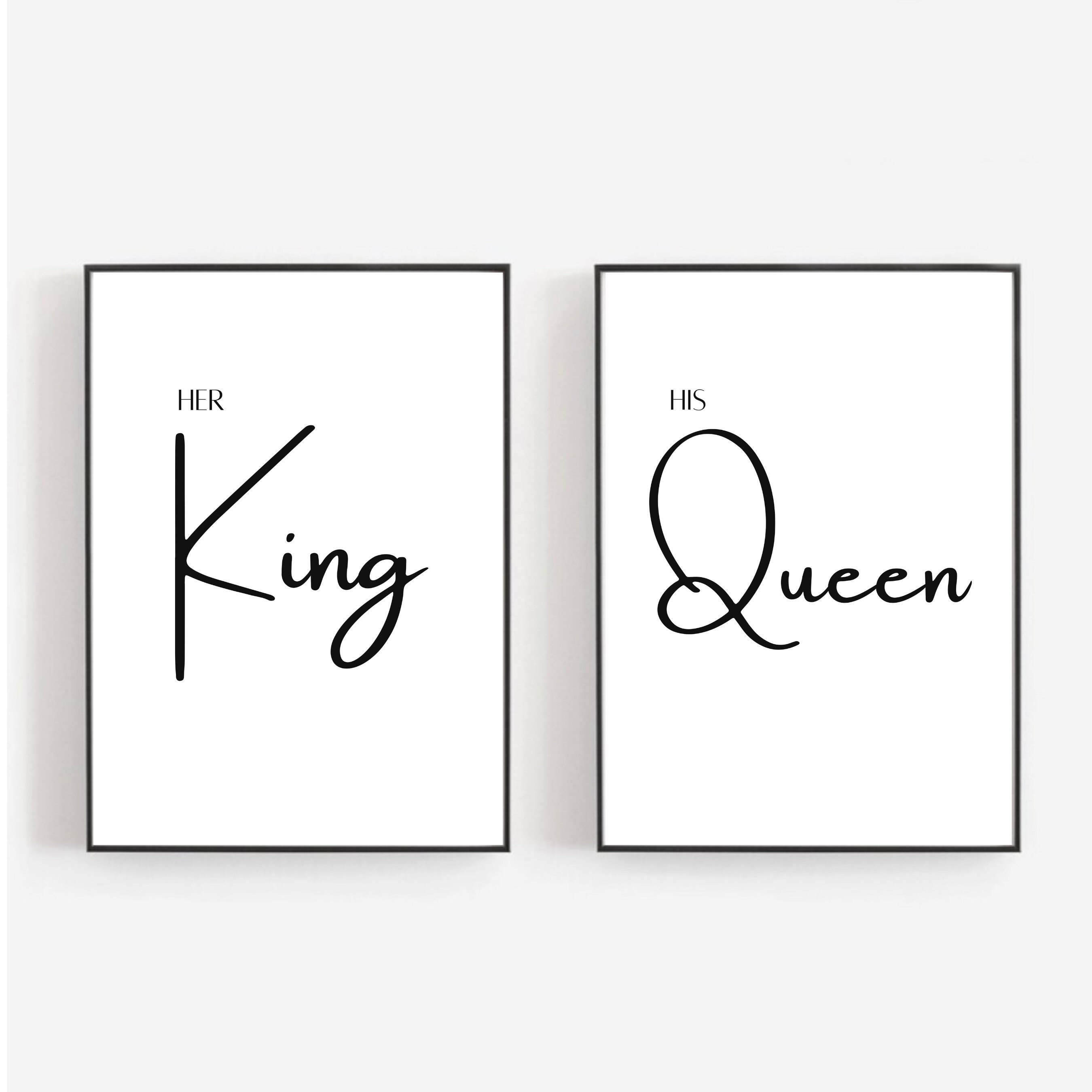 King & Queen Wall Art His and Hers Typography Wall Art Black and White Wall Art Couples Wall Art