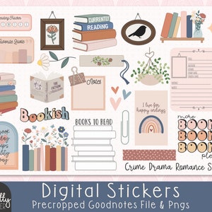 Book Lover Digital Stickers, Books Digital Sticker Bundle for GoodNotes, Digital Reading Journaling Sticky Notes, Book Widgets for Planners