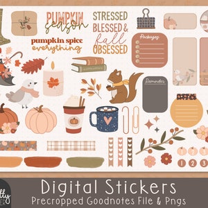 Fall Digital Stickers, Autumn Digital Sticker Bundle for GoodNotes, Digital Journaling Sticky Notes, Widgets for Digital Planners