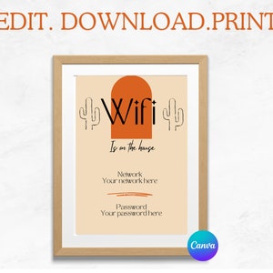 Wifi Password Sign, Printable PDF, Wifi Template, Airbnb Wifi Sign, Editable Wifi Sign, Free Wifi Sign
